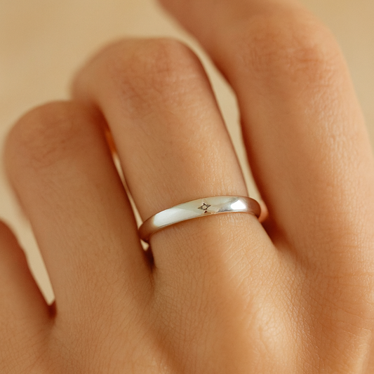 Minimalist Cross Star Engraved 925 Silver Band Ring