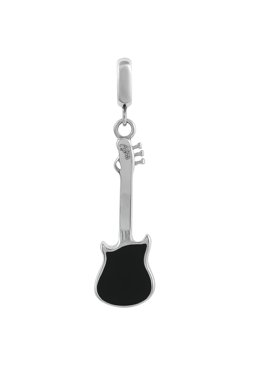 Sterling Silver Black Enamel Guitar Charm for Bracelets