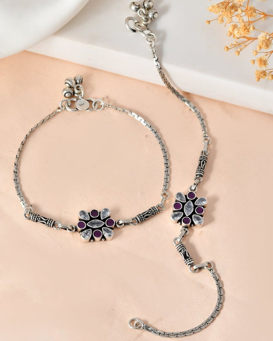 925 Oxidised Silver Tribal Disc Anklet Pair – Handmade Payal Set for Women - Zirak Silver