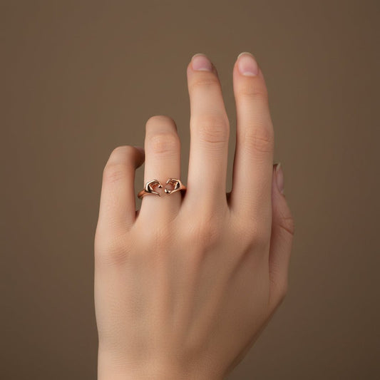 925 Rose Gold Hand Ring | Minimalist Hug Ring | Adjustable Sterling Silver Promise Jewelry - Zirak Silver