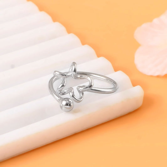 925 Silver Abstract Flower Ring | Minimal Open Band Sterling Silver Ring for Women - Zirak Silver