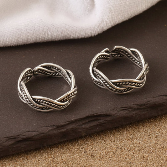 925 Silver Adjustable Braided Knot Toe Rings – Handmade Boho Ethnic Foot Jewelry - Zirak Silver