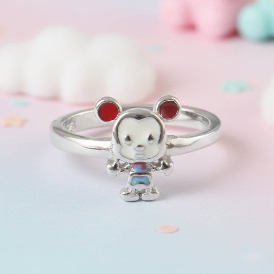 925 Silver Baby Ring with Cream & Red Enamel Teddy Design - Zirak Silver