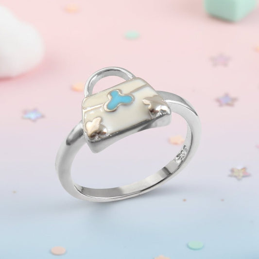 925 Silver Baby Ring with Enamel Handbag Design - Zirak Silver