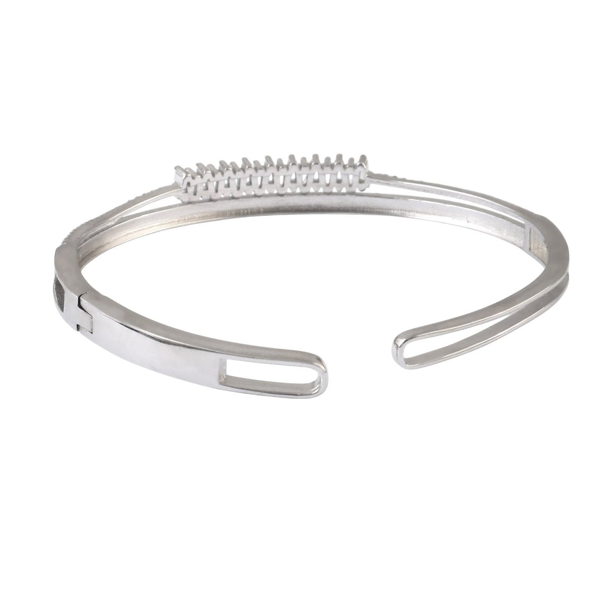 925 Silver Baguette CZ Open Cuff Bracelet - Zirak Silver