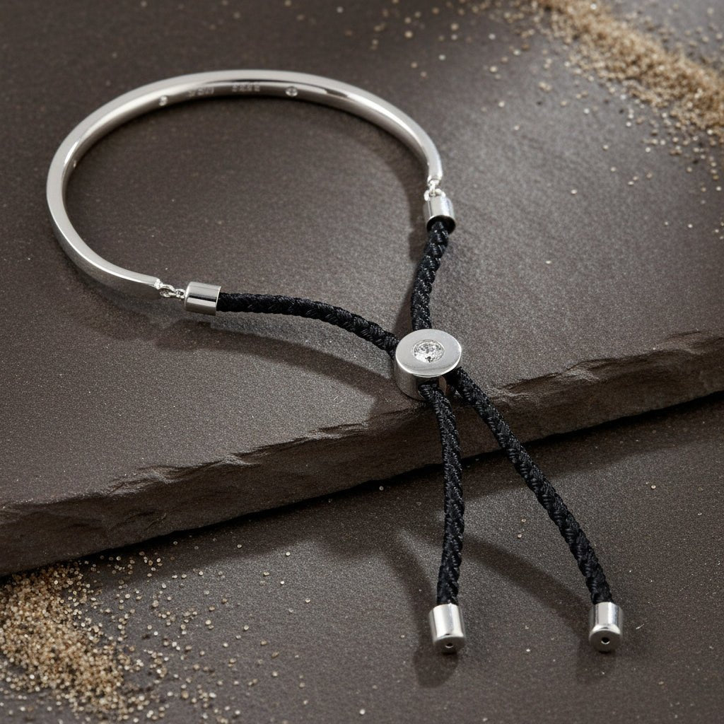 925 Silver Blue Enamel CZ Adjustable Bracelet with Sliding Knot - Zirak Silver