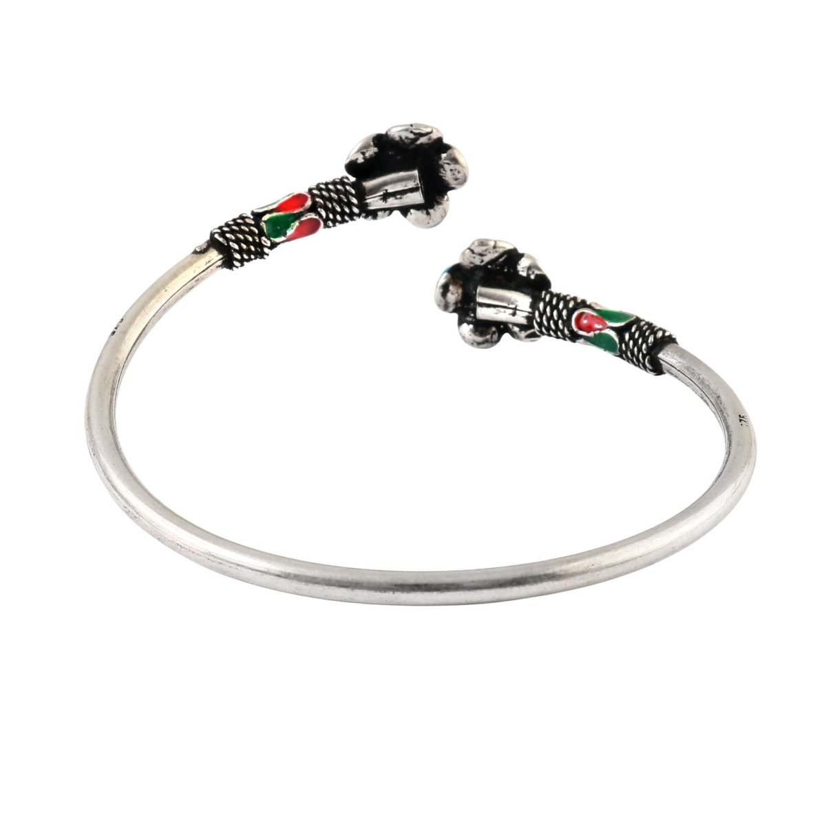 925 Silver Blue Enamel Floral Open Cuff Bracelet - Zirak Silver