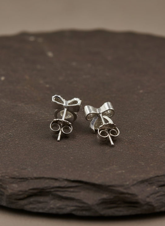 925 Silver Bow Pearl Stud Earrings - Zirak Silver