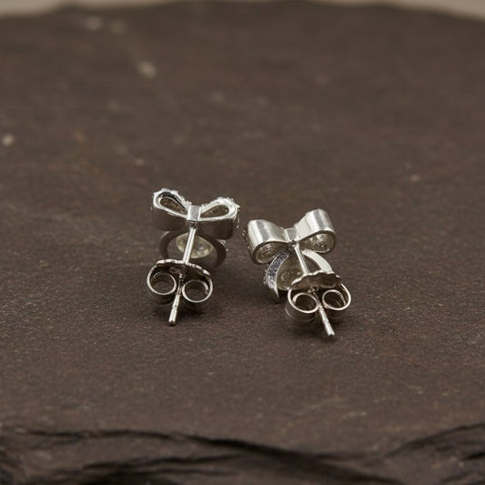 925 Silver Bow Pearl Stud Earrings - Zirak Silver