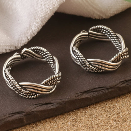925 Silver Braided Knot Toe Ring – Adjustable Oxidized Rope Design - Zirak Silver