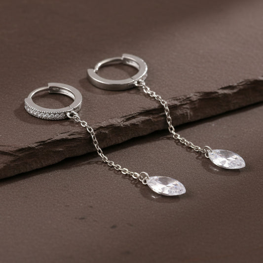 925 Silver Chain Drop Hoop Earrings – CZ Dangle Hoops with Teardrop Crystals | Elegant Statement Earrings - Zirak Silver