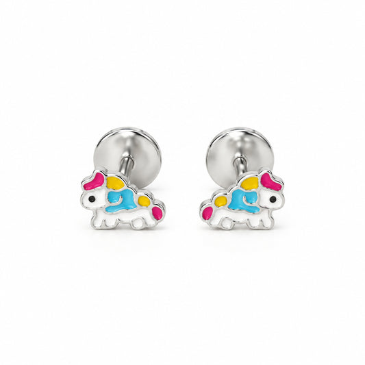 925 Silver Colorful Caterpillar Kids Stud Earrings - Zirak Silver