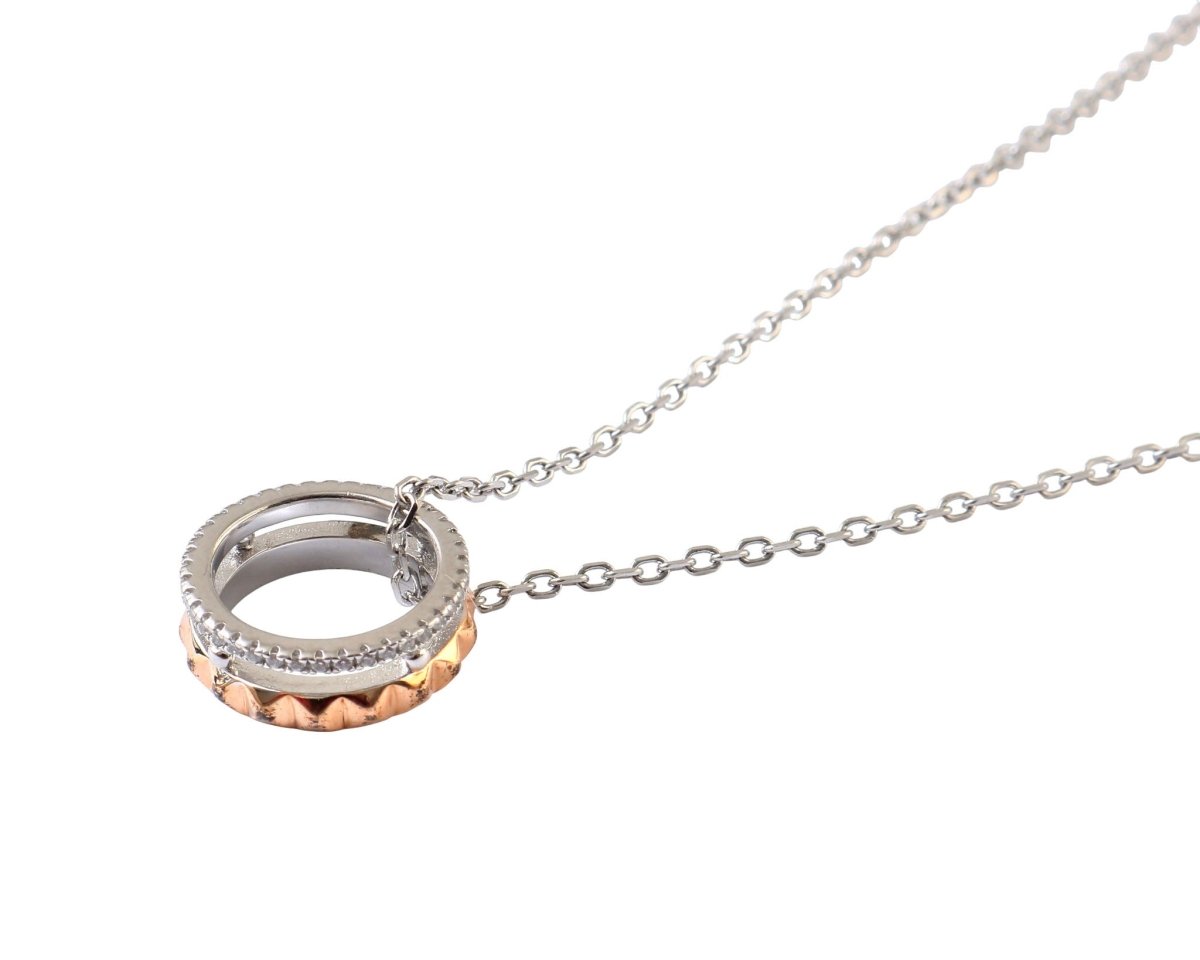 925 Silver Dual Tone Interlocking Ring Pendant Necklace - Zirak Silver