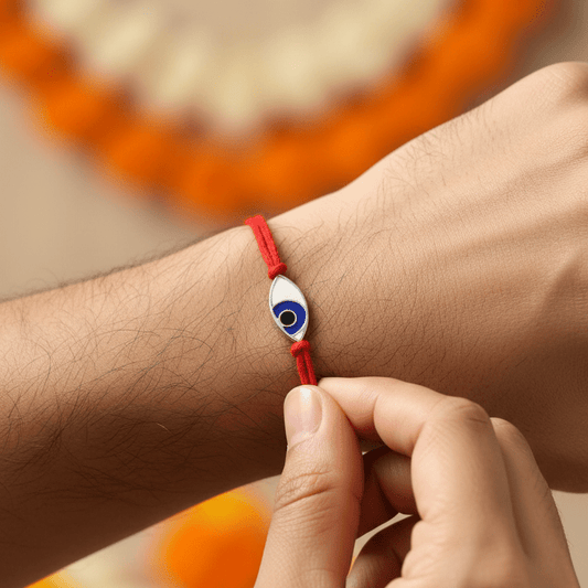 925 Silver Evil Eye Rakhi with Red Thread | Nazar Suraksha Rakhi - Zirak Silver