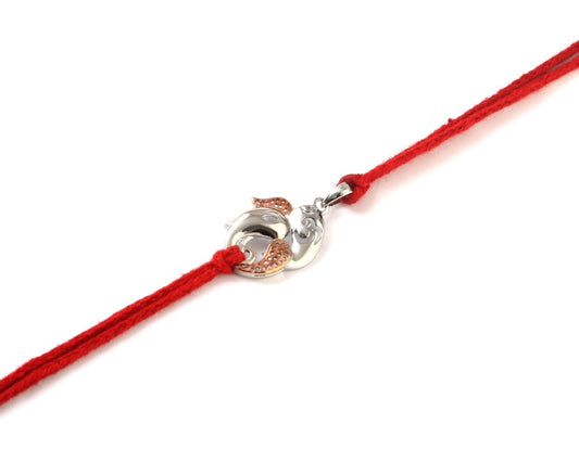 925 Silver Ganesh Ji Rakhi with Rose Gold Accents on Red Thread - Zirak Silver
