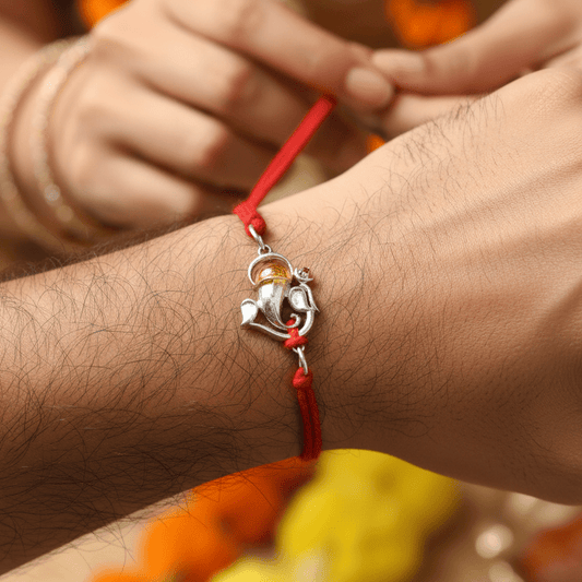 925 Silver Ganesha Rakhi with Red Thread | Lord Ganpati Rakhi for Brother - Zirak Silver