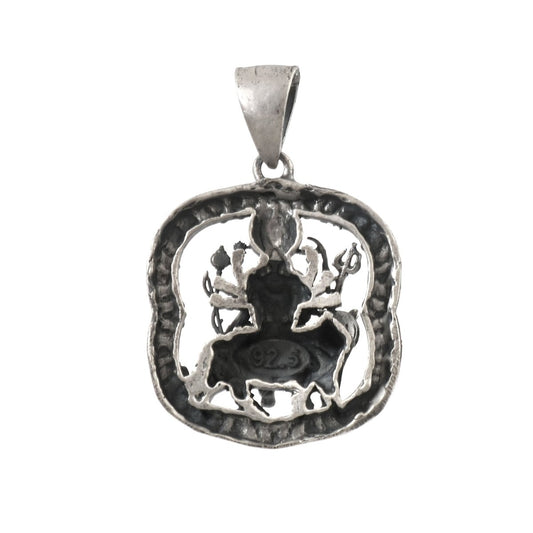925 Silver Goddess Durga Pendant with Lion – Handcrafted Oxidized Religious Jewelry - Zirak Silver