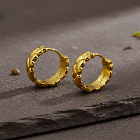 925 Silver Gold - Plated Quilted Texture Hoop Earrings - Zirak Silver