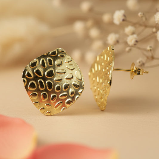 925 Silver Gold - Plated Textured Stud Earrings - Zirak Silver
