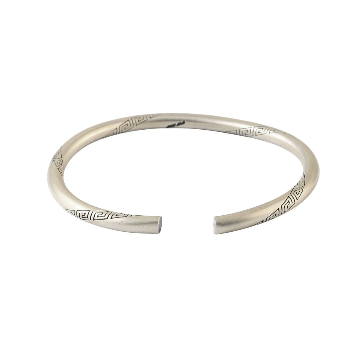925 Silver Greek Key Engraved Open Cuff Bangle - Zirak Silver