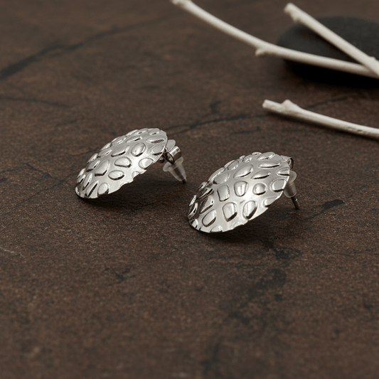925 Silver Hammered Dome Stud Earrings - Zirak Silver