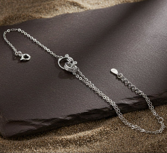 925 Silver Interlocking Teddy Chain Bracelet with White Stones - Zirak Silver