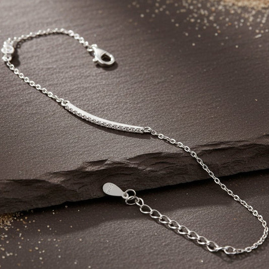 925 Silver Minimal Bar Bracelet with White CZ Accents - Zirak Silver