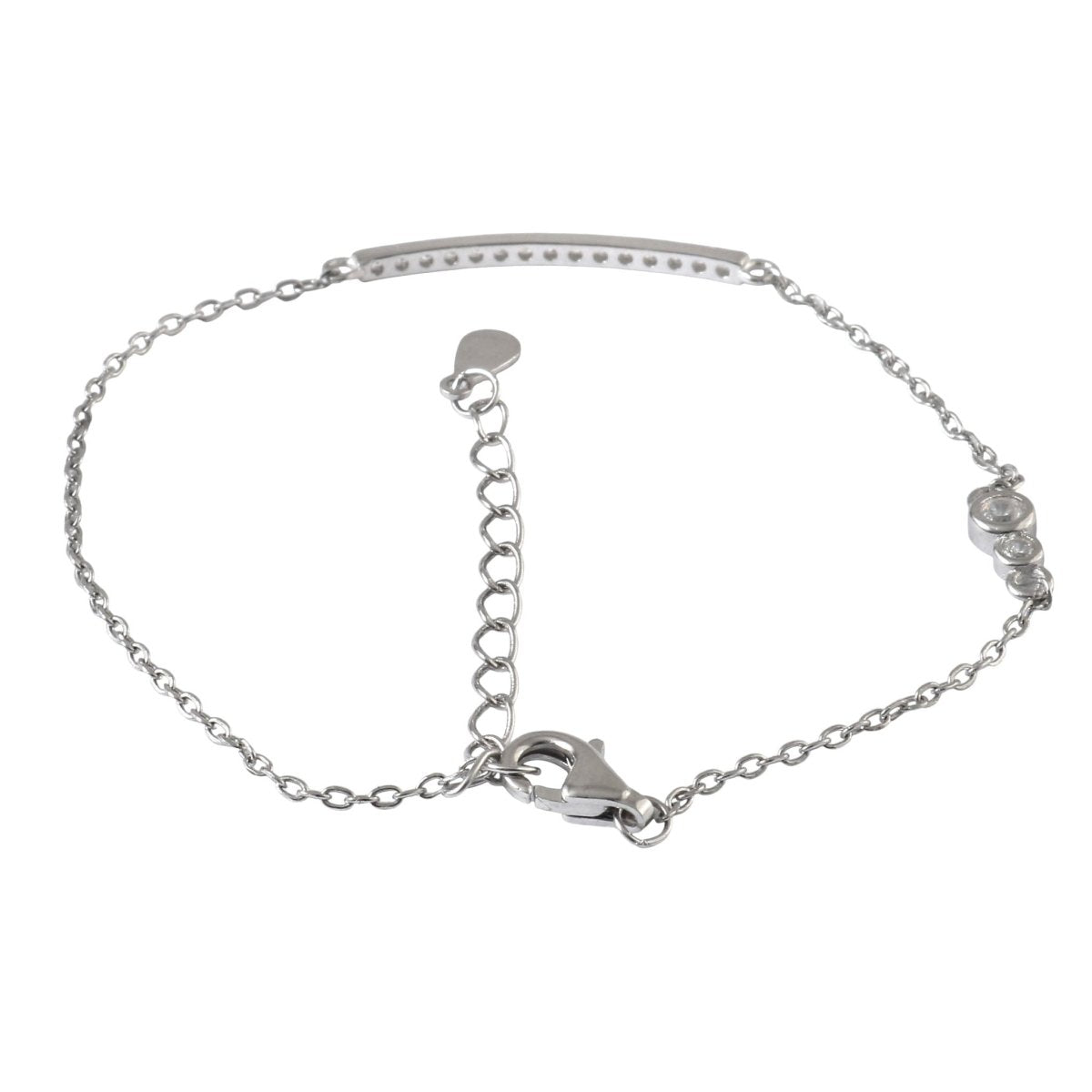 925 Silver Minimal Bar Bracelet with White CZ Accents - Zirak Silver