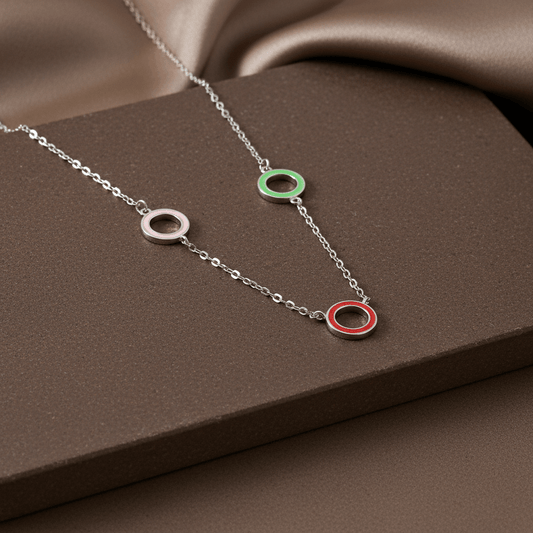 925 Silver Multi - Color Enamel Circle Necklace - Zirak Silver