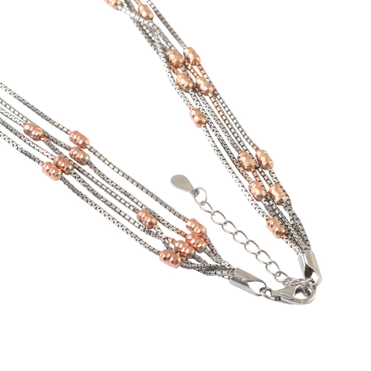 925 Silver Multi - Strand Necklace with Rose Gold Beads - Zirak Silver