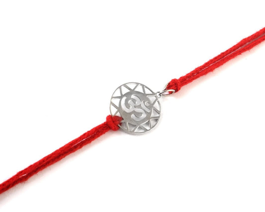 925 Silver Om Rakhi with Geometric Frame & Red Thread - Zirak Silver