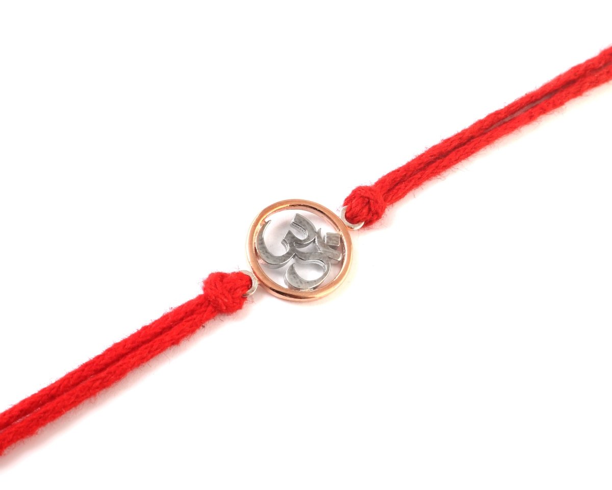 925 Silver Om Rakhi with Rose Gold Accents - Zirak Silver