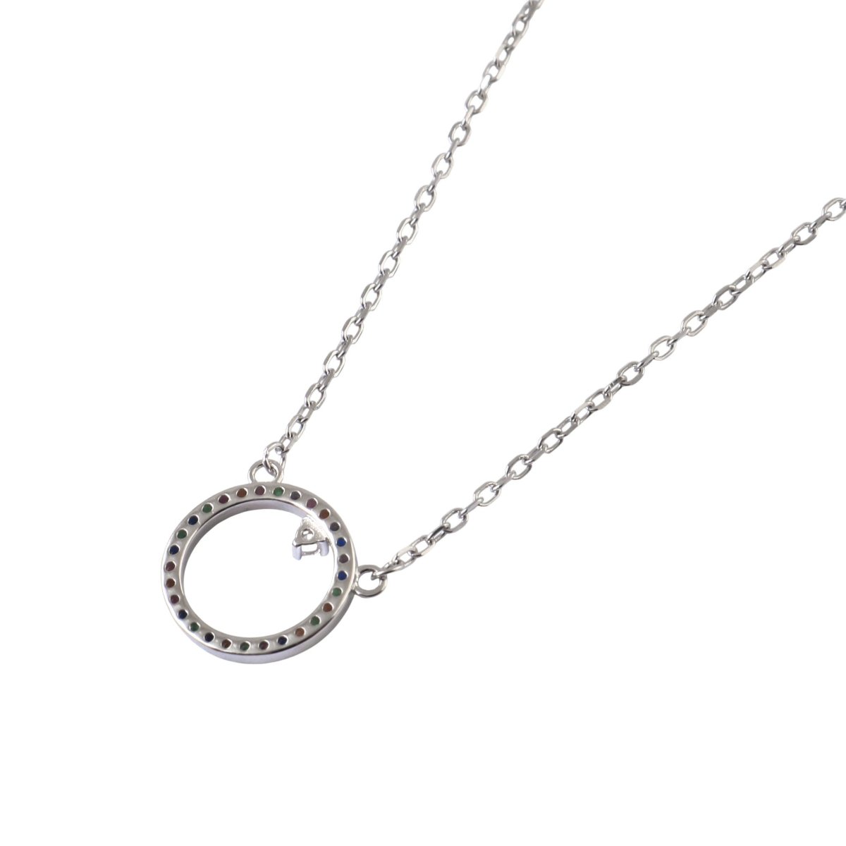 925 Silver Rainbow Circle Pendant Necklace with Multicolor Stones - Zirak Silver