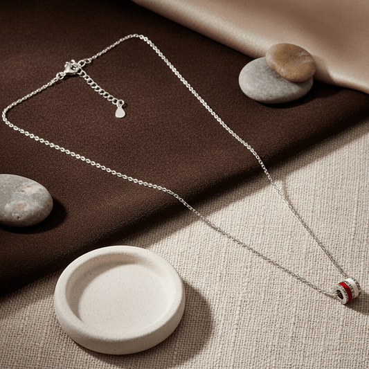 925 Silver Red & White Enamel Barrel Necklace - Zirak Silver