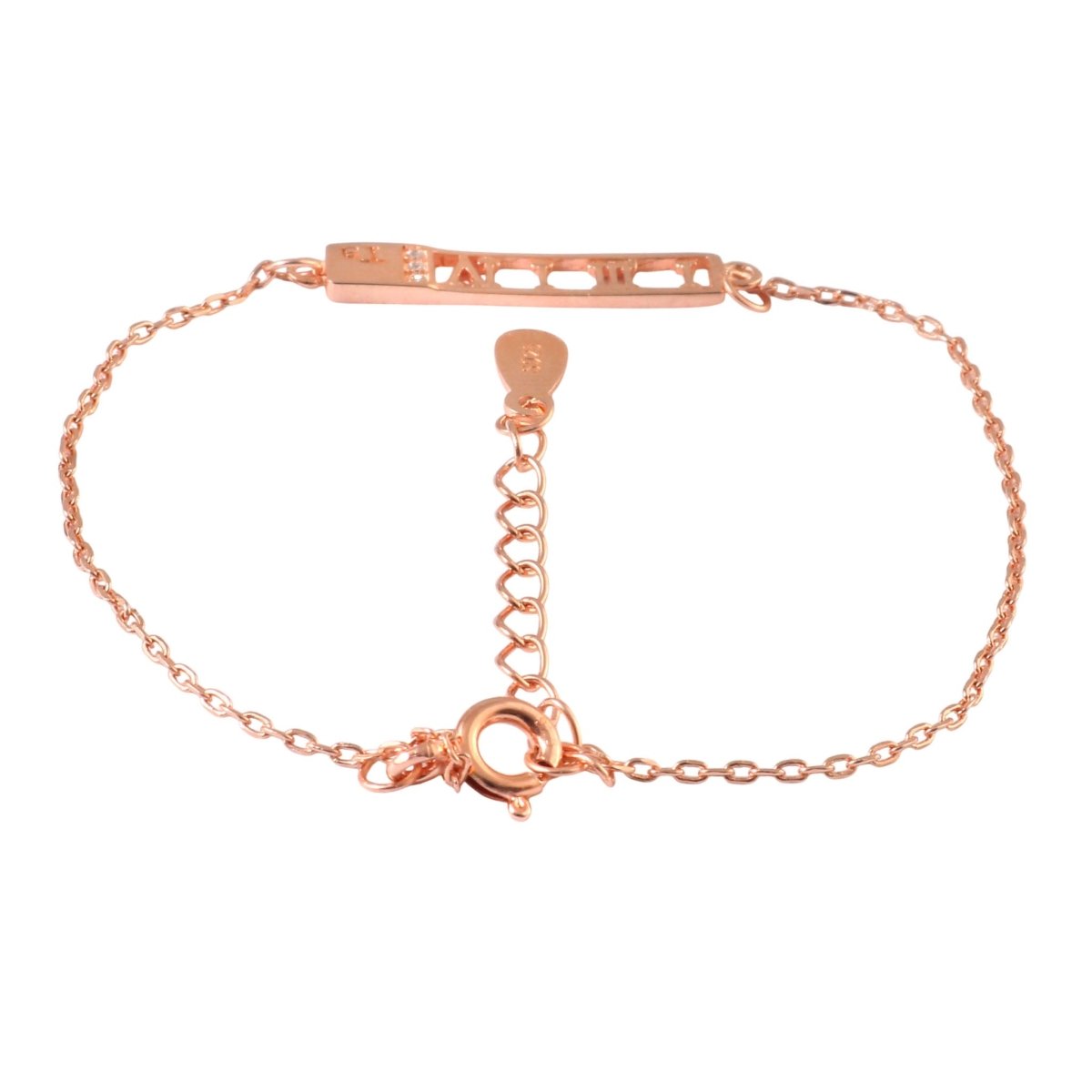 925 Silver Roman Numeral Bar Bracelet in Rose Gold Finish - Zirak Silver