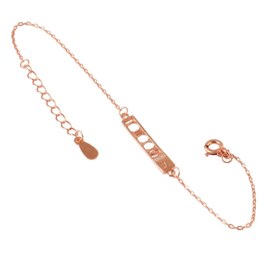 925 Silver Roman Numeral Bar Bracelet in Rose Gold Finish - Zirak Silver