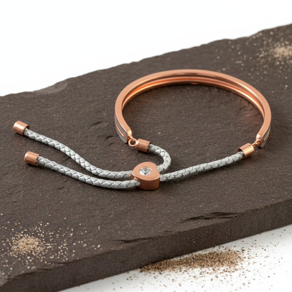 925 Silver Rose Gold Adjustable CZ Open Bracelet for Women - Zirak Silver