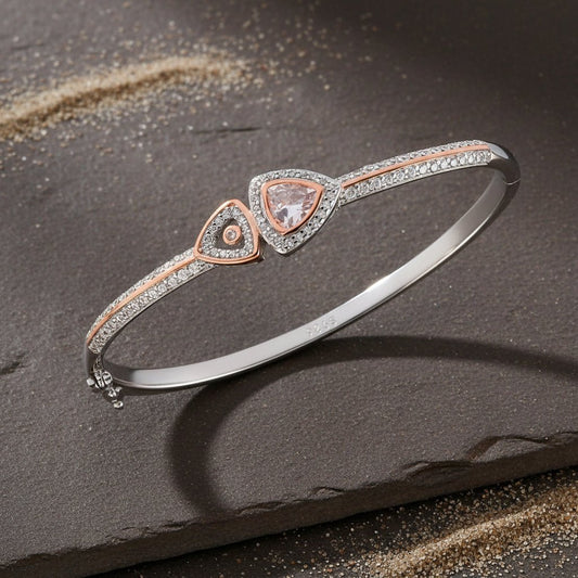 925 Silver Rose - Gold Dual Triangle CZ Openable Bracelet - Zirak Silver