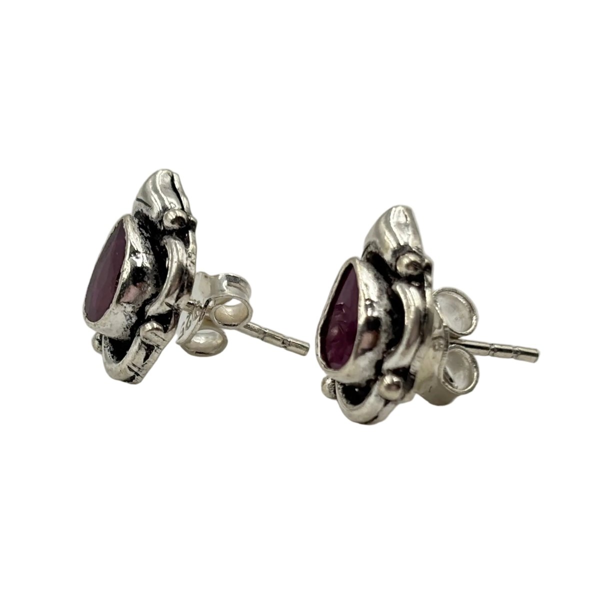 925 Silver Ruby Teardrop Stud Earrings - Zirak Silver