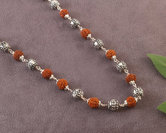 925 Silver Rudraksha Mala | Spiritual Yoga Meditation Beads Necklace - Zirak Silver