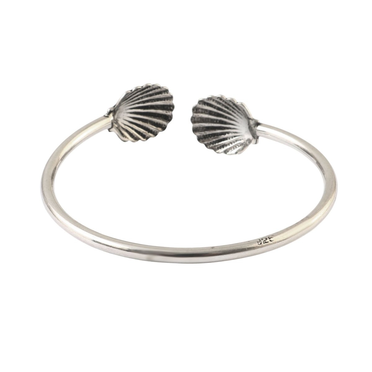 925 Silver Seashell Open Cuff Bracelet – Minimal Ocean Inspired Adjustable Bangle - Zirak Silver