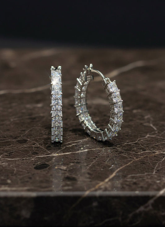 925 Silver Sparkling CZ Hoop Earrings - Zirak Silver