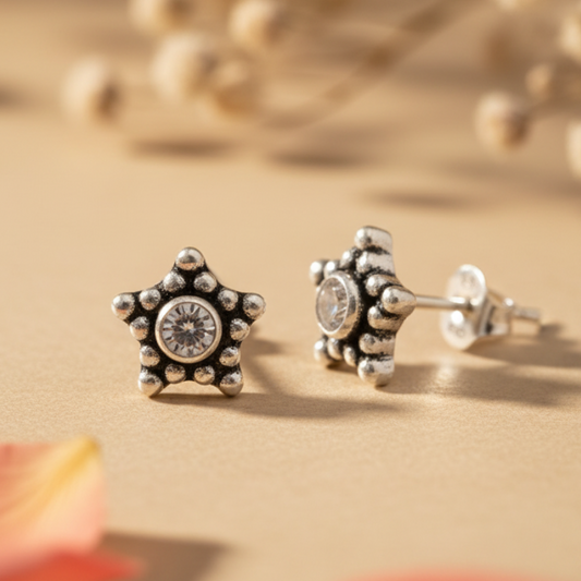 925 Silver Star CZ Stud Earrings - Zirak Silver