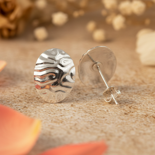 925 Silver Textured Oval Stud Earrings - Zirak Silver
