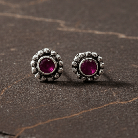 925 Silver Vintage Ruby Stud Earrings - Zirak Silver