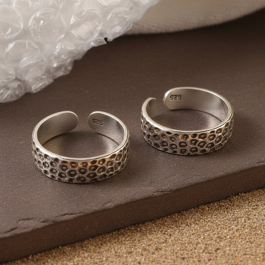 925 Sterling Silver Adjustable Toe Ring | Boho Oxidized Wide Band Jewelry | Handmade Ethnic Foot Ring - Zirak Silver