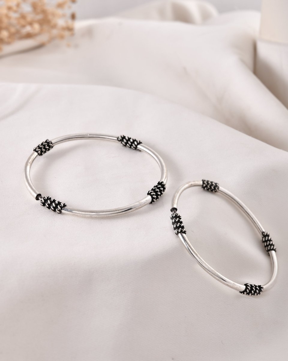 925 Sterling Silver Bangles with Oxidized Detailing – Adjustable