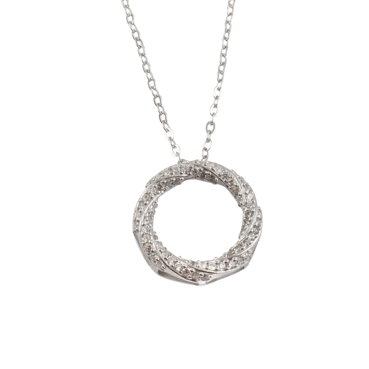 925 Sterling Silver Circle Pendant Necklace with CZ Stones - Zirak Silver
