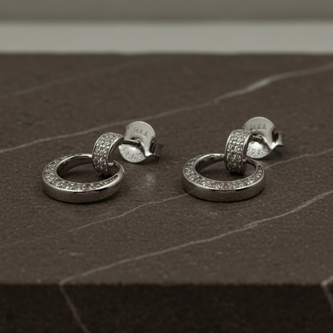 925 Sterling Silver CZ Circle Drop Earrings - Zirak Silver