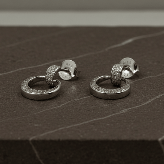 925 Sterling Silver CZ Circle Drop Earrings - Zirak Silver